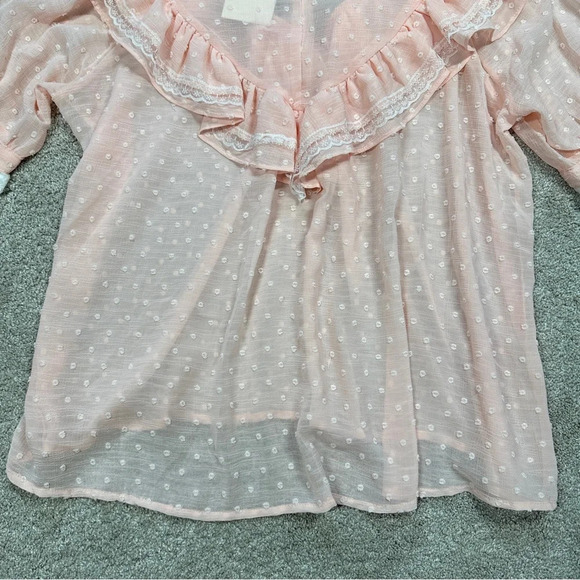 POL Shabby Chic Boho Cottagecore Blouse Ruffle Sheer Fairy Romantic Size L - Picture 5 of 13